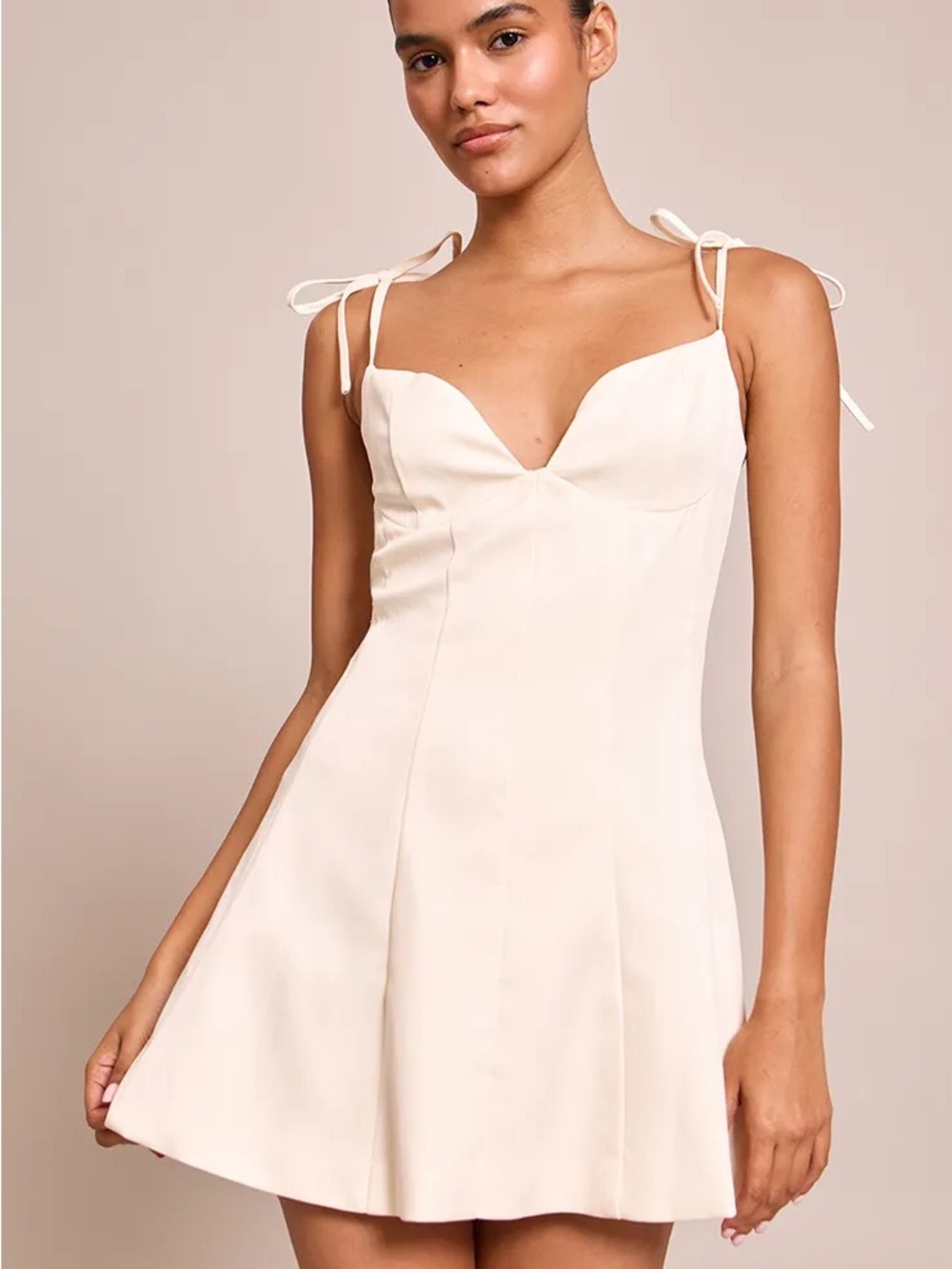 Zara Cream Tie-Shoulder Sweetheart Mini Dress